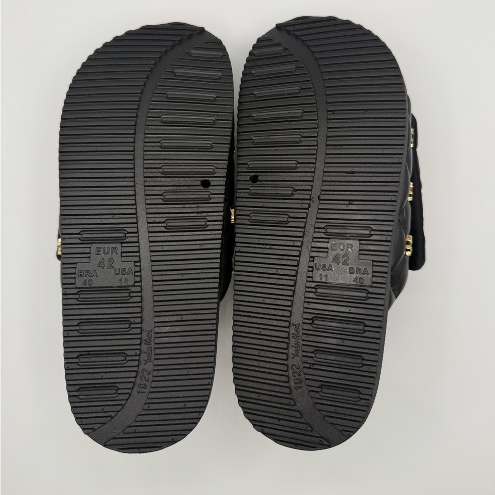She Is Cheval Black Quilted Slide Sandals W/Gold Accents Comfort Designer Style - Picture 12 of 17